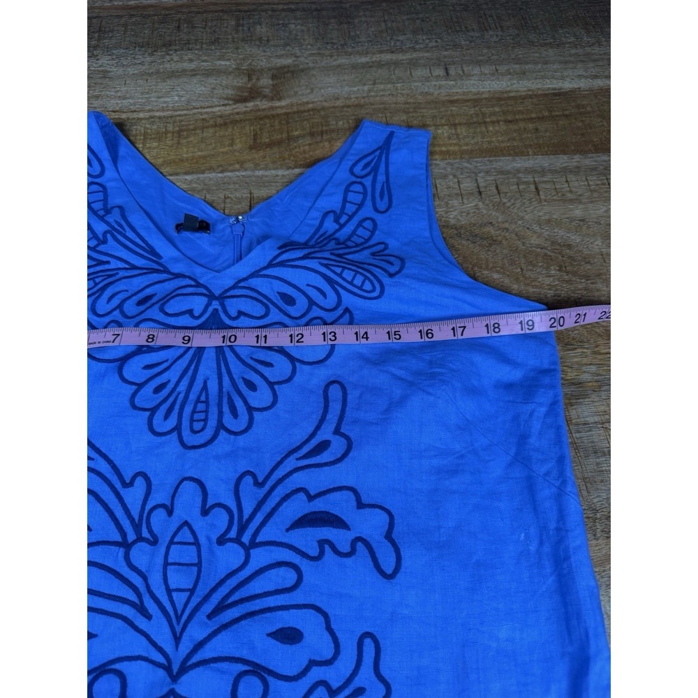 Talbots 16P Blue Linen Blend Embroidered Shift Dress Sleeveless Petite - Picture 6 of 7